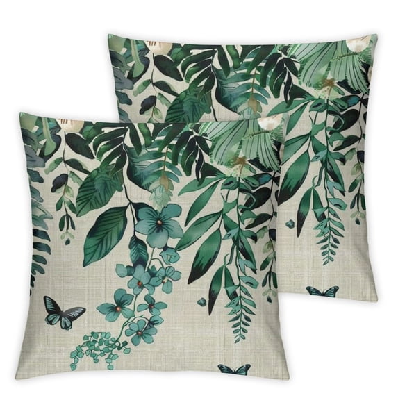 Eucalyptus Leaves Pillow Cover Blue Green Summer Flower Throw Pillow Case Greenery Decoration Cushion Case for Outdoor Activity Sofa Home Couch Office Car, set of 2