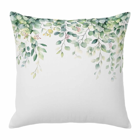 Eucalyptus Leaves Pillow Covers 16x16 Inch, Spring Summer Watercolor Botanical Linen Pillowcase with Invisible Zipper, Decorative Throw Pillow Covers Cushion Case for Couch Sofa Bed Living Room