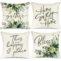 Eucalyptus Leaves Pillow Covers 16x16 Set of 4 Quote Home Sweet Home Happy Place Spring Pillows Decorative Throw Pillows Pillowcase Summer Decorations Farmhouse Decor for Couch Sofa
