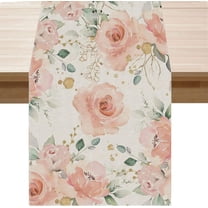 Eucalyptus Leaves Pink Flowers Spring Table Runner Summer Seasons Burlap Table Decoration for Home Kitchen Dining Dinner Indoor Holiday Farmhouse Decor 13x72 Inch