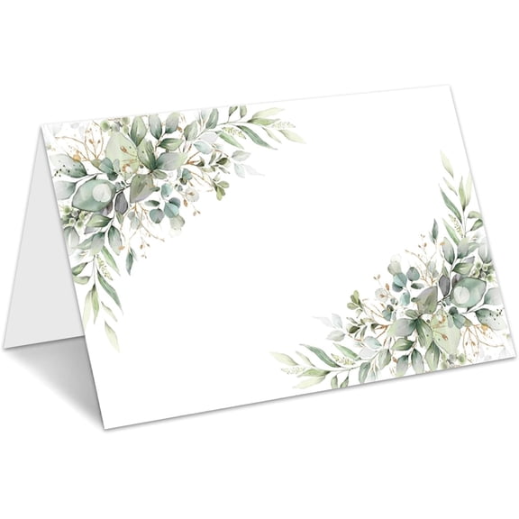Eucalyptus Leaves Place Cards, Greenery Name Cards for Table Setting, Tented Food Setting Cards for Bridal Shower, Wedding, Baby Showers, Reserved Table Signs, 25 Pack Birthday Party Decorations -10