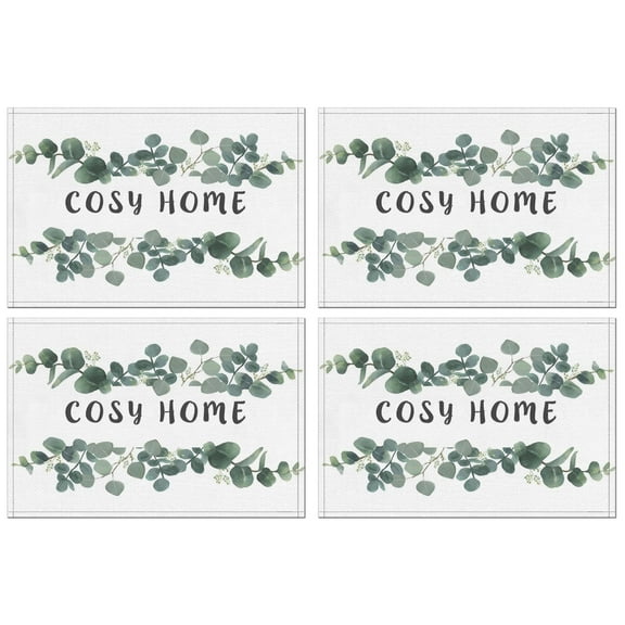 Eucalyptus Leaves Placemats Set of 4 - Seasonal Summer Dining Table Mats Linen Vintage Table Place Mats for Kitchen Party Wedding Restaurant Spring Green Leaves Themed