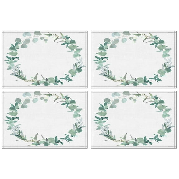 Eucalyptus Leaves Placemats Set of 4: Seasonal Summer Table Mats with Vintage Charm, No-Skid Dining Table Mats for Parties Home Décor, Spring Green Leaves Themed