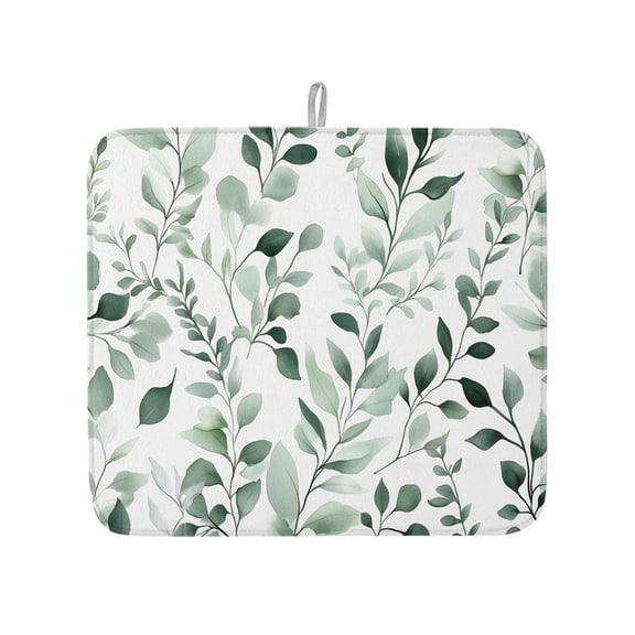Eucalyptus Leaves Plant Dish Drying Mats for Kitchen Counter,Absorbent Microfiber Dish Drainer Rack Mat Spring Summer Leaf Drying Pad for Sinks,Utensils,Countertops,16x18in