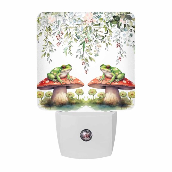 Eucalyptus Leaves Plug-in LED Night Lights Spring Frog Mushrooms Watercolor Flowers Auto Dusk-to-Dawn Sensor for Bedroom, Bathroom, Kitchen, Nursery, Hallway, Stairs, Wall Home Decor
