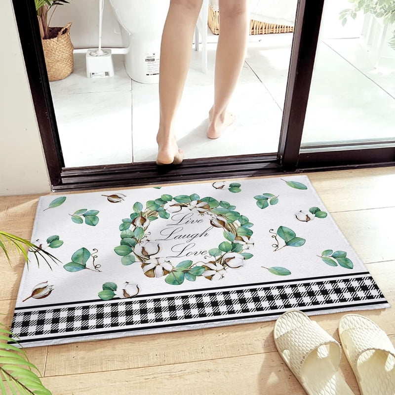 Eucalyptus Leaves Plush Rug Non Slip Bath Mat, Soft Shaggy Long Fur Fuzzy Bath Rugs ，Live Laugh