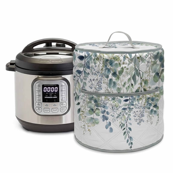 Eucalyptus Leaves Pressure Cooker Cover Green Plants Farmhouse Dust Cover for Kitchen Appliances with Top Handle & Storage Pockets, Fits 6 Quart Instant Pot, Air Fryer, Crock Pot