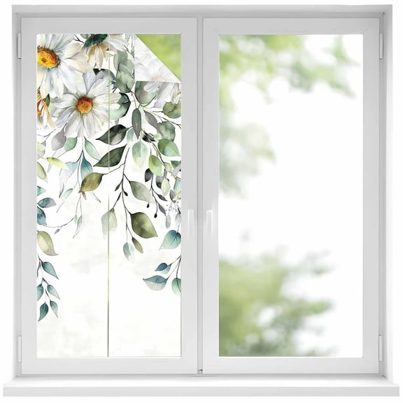 Eucalyptus Leaves Privacy Window Film,Decorative Frosted Glass Window Film,White Daisy Spring Floral Summer Botancial Reusable Peel Stick Static Cling for Home Bathroom Office Glass Door 17.7"x39.3"
