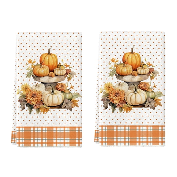 Eucalyptus Leaves Pumpkin Fall Kitchen Towels Dish Towels, 16 X 24 Inch Farmhouse Give Thanks Decoration D