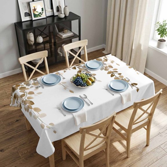 Eucalyptus Leaves Rectangle Tablecloth 52x70 Inch Brown Leaf Waterproof Polyester Tablecloth for Dining Table, Washable Table Cover for Kitchen Dining Room Wedding Decoration,Stain Resistant