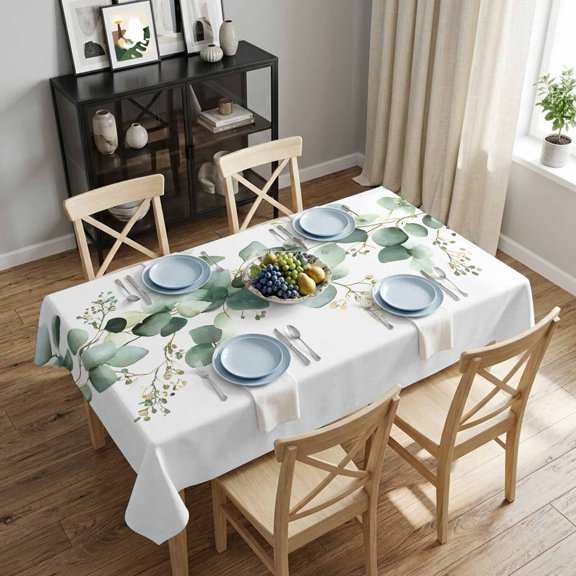 Eucalyptus Leaves Rectangle Tablecloth 52x70 Inch Green Leaf Branch Waterproof Polyester Tablecloth for Dining Table, Washable Table Cover for Kitchen Dining Room Wedding Decoration,Stain Resistant