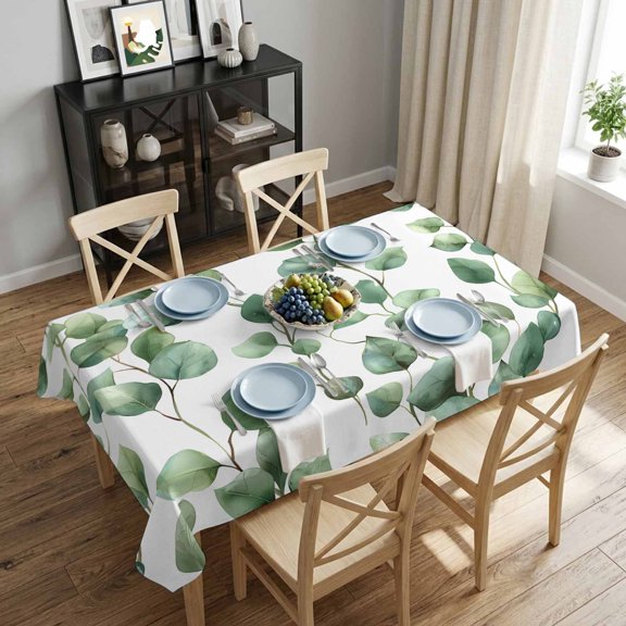 Eucalyptus Leaves Rectangle Tablecloth 52x70 Inch Watercolor Green Waterproof Polyester Tablecloth for Dining Table, Washable Table Cover for Kitchen Dining Room Wedding Decoration,Stain Resistant