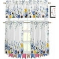 thumbnail image 1 of Eucalyptus Leaves Rod Pocket Kitchen Curtain Valance and Tiers Set,Blue Watercolor Floral Spring 3 Piece Rod Pocket Kitchen Window Treatment Curtain Tier and Valance Set 36" Long, 1 of 1
