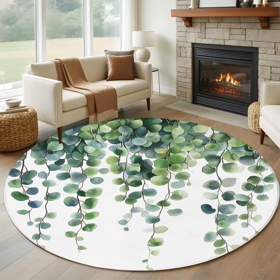 Eucalyptus Leaves Round Area Rug 6 FT, Non Slip Bedroom Rugs, Summer ...