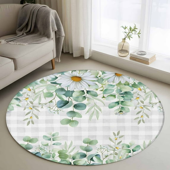 Eucalyptus Leaves Round Rug 3ft Washable Circle Entryway Rugs Non Slip ...