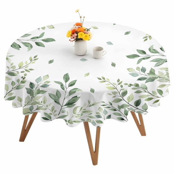 Eucalyptus Leaves Round Tablecloth 54 inches Leaf Green Waterproof Oil-Proof Table Cloth Round Table Cover for Holiday Party Picnic Dinner Decor Indoor and Outdoor Use