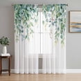 thumbnail image 1 of Eucalyptus Leaves Semi Sheer Window Curtains 63 Inches Long, Green Botanical Summer Spring Rod Pocket Voile Silky Chiffon Curtain Light Filtering Drapes for Living Room, Kitchen, 52"x63", 2 Panels, 1 of 9
