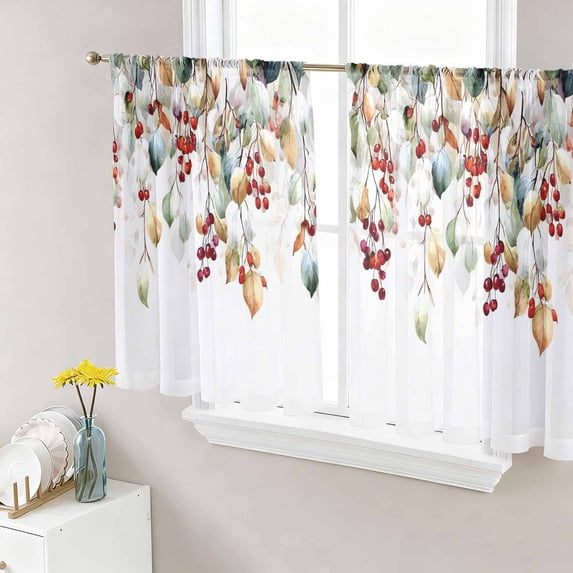Eucalyptus Leaves Sheer Curtains 54 Inch Length 2 Panels for Living Room, Summer Botanical Weeping Watercolor Voile Kitchen Curtain Set, Luxury Privacy Drapes Window Treatment for Bedroom