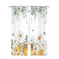 thumbnail image 1 of Eucalyptus Leaves Sheer Curtains 63 Inch Length 2 Panels Set for Living Room/Bedroom, Daisy Flower Spring Watercolor Country Floral Bee Kitchen Curtains Grommet Curtains Window Treatments 42"x63"x2, 1 of 7