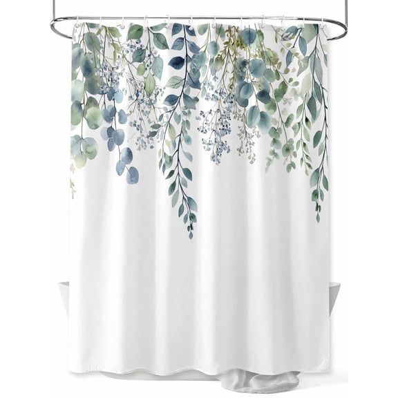 Eucalyptus Leaves Shower Curtain, Green Plants Farmhouse Waterproof Shower Curtain Set with 12 Hooks Lightweight Washable Fabric Shower Curtains for Bathroom 36x72 Inches
