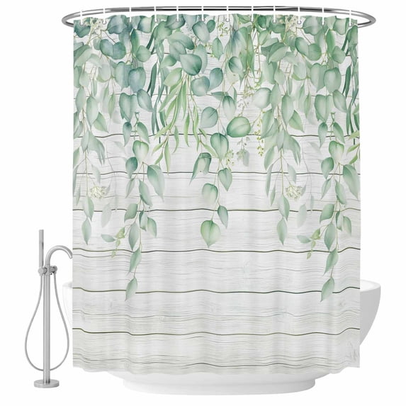 Eucalyptus Leaves Shower Curtain Set - 48" x 72" Washable Bathtub Curtain with 12 Hooks, Sage Green Summer Botanical Weeping Wooden Waterproof Fabric Stall Shower Curtains for Bathroom/Bathtub Décor