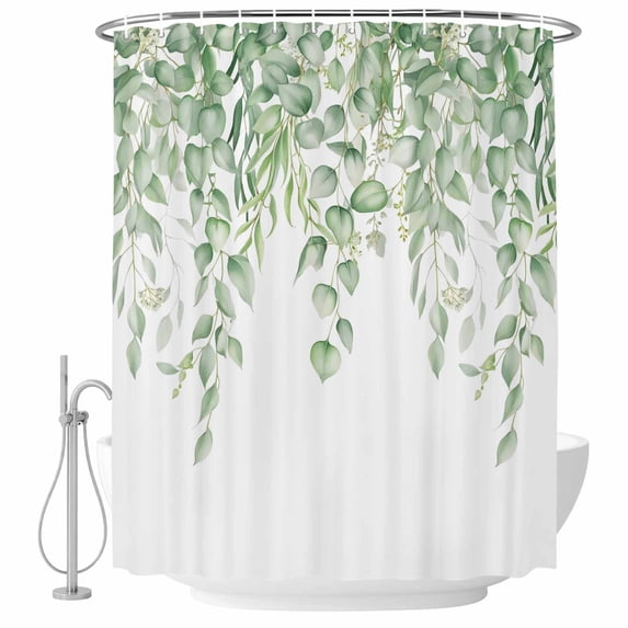 Eucalyptus Leaves Shower Curtain Set - Long 72" x 84" Washable Bathtub Curtain with 12 Hooks, Green Summer Botanical Weeping Waterproof Fabric Stall Shower Curtains for Bathroom/Bathtub Décor
