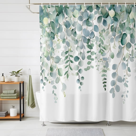 Eucalyptus Leaves Shower Curtains for Bathroom, Spring Summer Farmhouse Botanical Waterproof Fabric Shower Curtain, Decorative Bathroom Curtain for Bathtub, 36"x72" , No Hooks Included