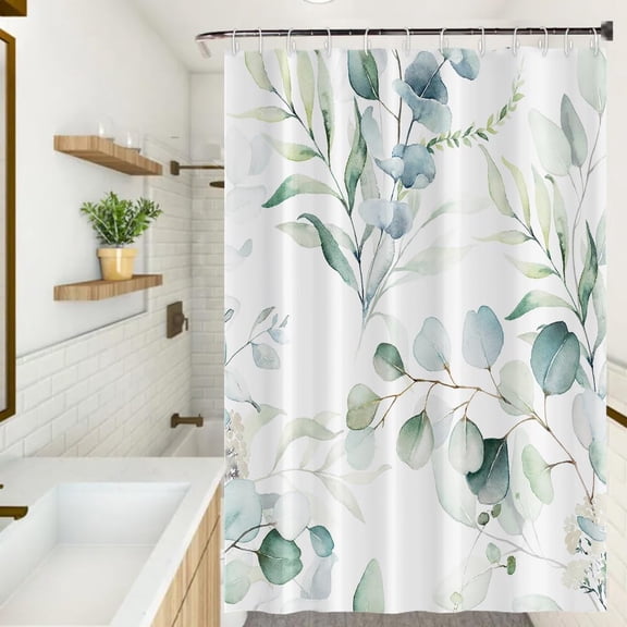 Eucalyptus Leaves Shower Curtains Modern Aesthetics Nature Green Leaves Waterproof Washable Fabric Bathroom Decor Unique Design Shower Curtain with Hooks, 72x84 Inch