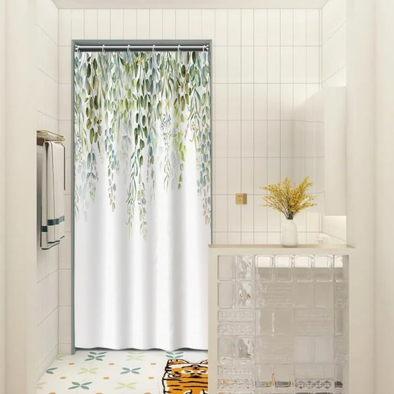 Eucalyptus Leaves Shower Curtains Nature Lush Sage Leaf Plant Waterproof Washable Fabric Modern Aesthetics Bathroom Decor Shower Curtain with Hooks, 36x72 Inch