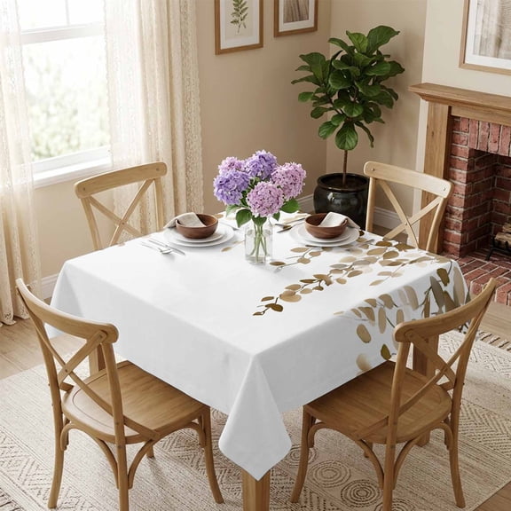 Eucalyptus Leaves Square Tablecloth 54x54 Inch Brown Leaf Waterproof Polyester Tablecloth for Dining Table, Washable Table Cover for Kitchen Dining Room Wedding Decoration,Stain Resistant