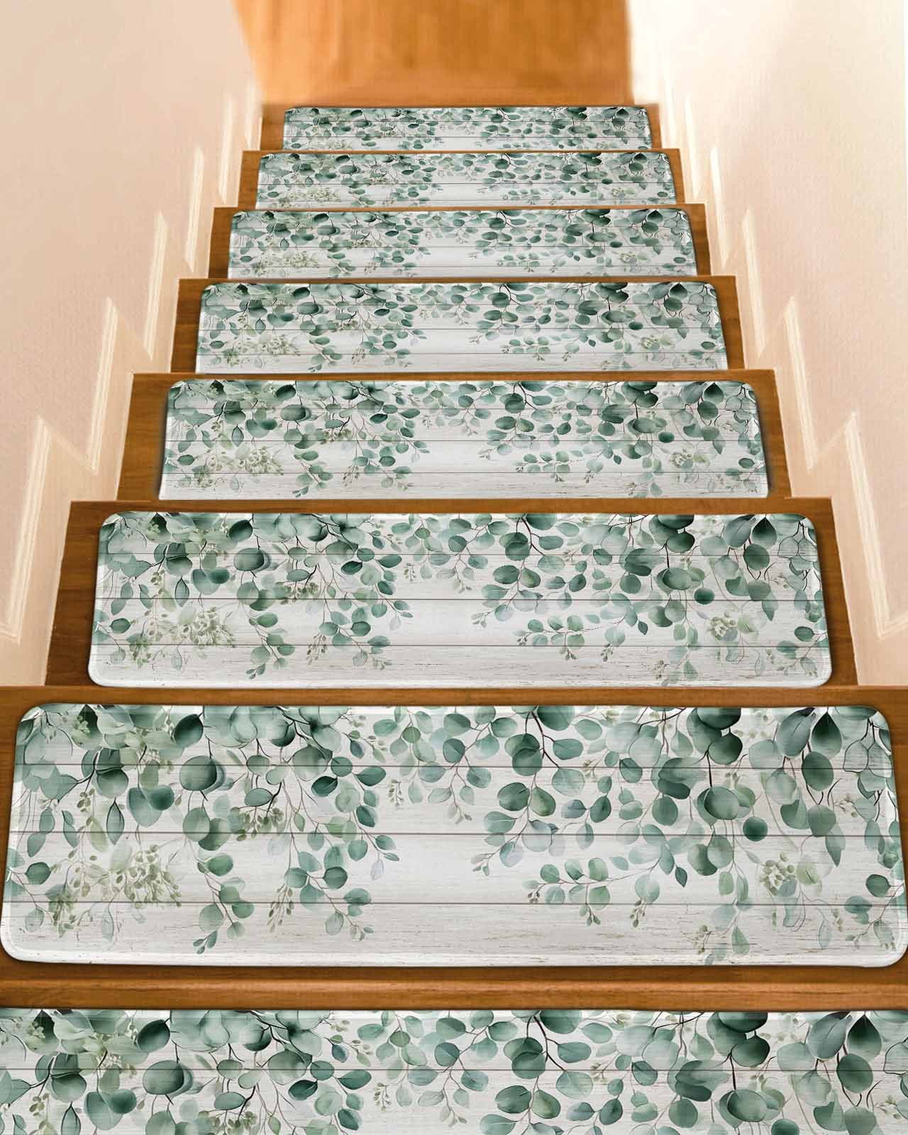Eucalyptus Leaves Stair Treads for Wooden Steps Indoor Runner Rug