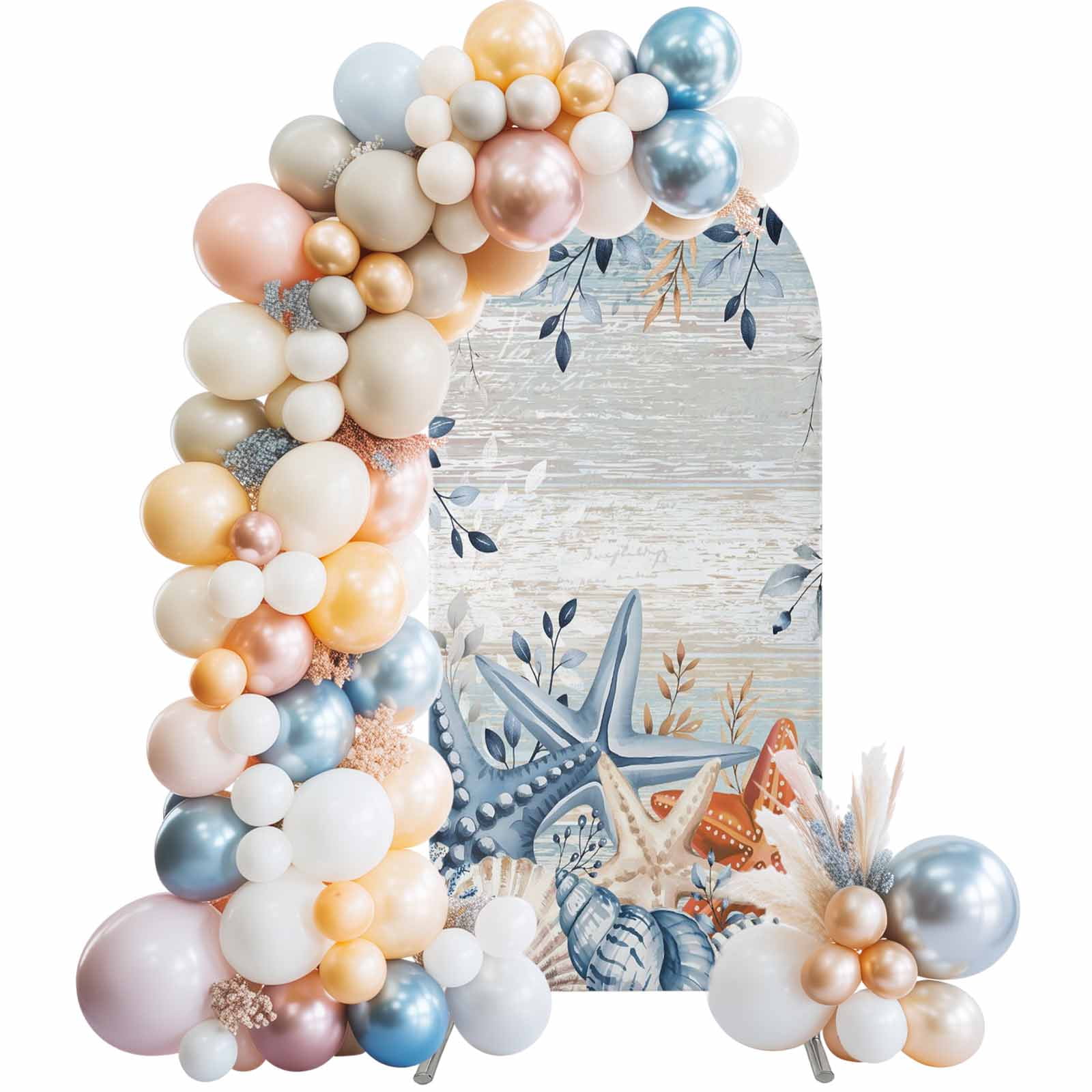 Capos Shells Backdrop Eucalyptus Leaves Starfish Arch Backdrop Cover 5 FT Shells Summer Ocean ...