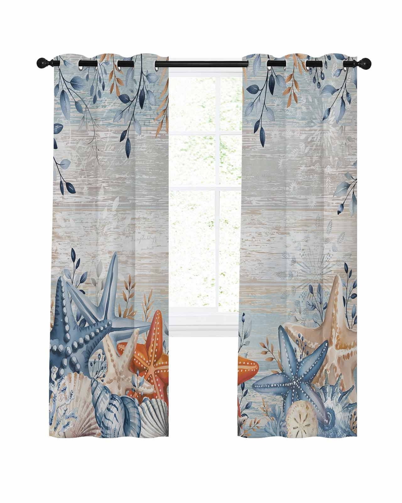 Eucalyptus Leaves Starfish Blackout Curtains 63 Inch Length Shells ...