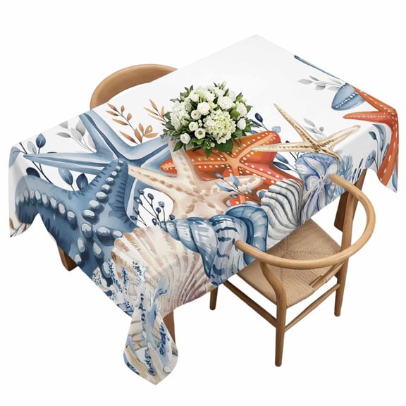 Eucalyptus Leaves Starfish Rectangle Tablecloth Shells Plants Summer Ocean Waterproof Wrinkle Free Soft Table Cloth Spill-Proof Washable Table Cover for Dining Party Picnic 60 x 120 Inch