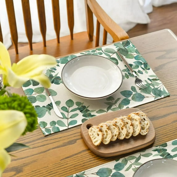 Eucalyptus Leaves Summer Placemats for Dining Table Kitchen Accessories Spring Holiday Party Vintage Washable Table Mats