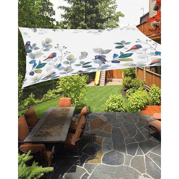 Eucalyptus Leaves Sun Sail Shades Rectangle Canopy,Sunlight Block Heavy Duty Curved Backyard Shade Cover,Botanical Floral Plants Birds Country Waterproof Sun Shades for Patios Garden Pergola 12'x16'
