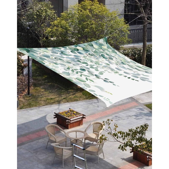 Eucalyptus Leaves Sun Shade Sail 12'x16' Rectangle Outdoor Shade Canopy, Teal Botanical Summer Weeping Porch Shades Outdoor Sun Blocking Screen, Sunshade Cloth Covers for Patio/Deck/Garden
