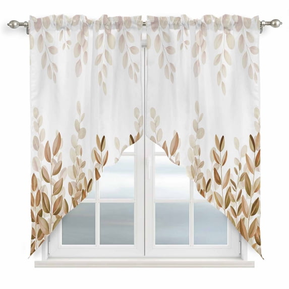 Eucalyptus Leaves Swag Curtains for Kitchen/Bedroom/Living Room, Spring Plants Country Yellow Scalloped Curtains 63 Inch Long, Rod Pocket Window Swag Topper Curtains Valances 2 Panels Set 36"x63"
