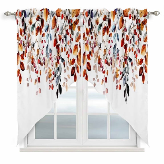Eucalyptus Leaves Swag Valances for Windows 2 Pack, Kitchen Window Curtains 36 Inch Length, Farmhouse Summer Botanical Weeping Privacy Swag Curtains for Living Room/Bathroom with Rod Pocket 36"x36"