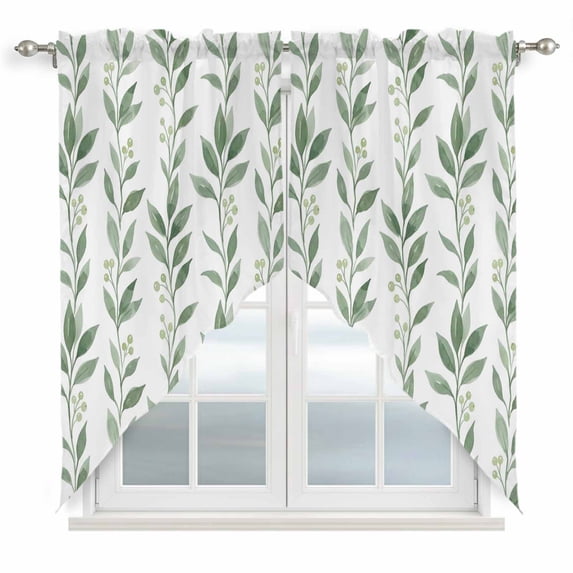 Eucalyptus Leaves Swag Valances for Windows 2 Pack Spring Summer Watercolor Green Leaf Swag Kitchen Curtains 63 Inches Long Rod Pocket Short Window Treatment for Kitchen Bathroom 36"x63"