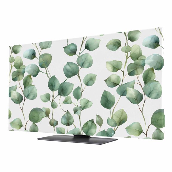 Eucalyptus Leaves TV Dust Cover 24 Inch, Green Rustic Watercolors Plants Computer Monitor Cover Dustproof Stretchable Indoor TV Screen Protector for LED LCD Universal Monitors
