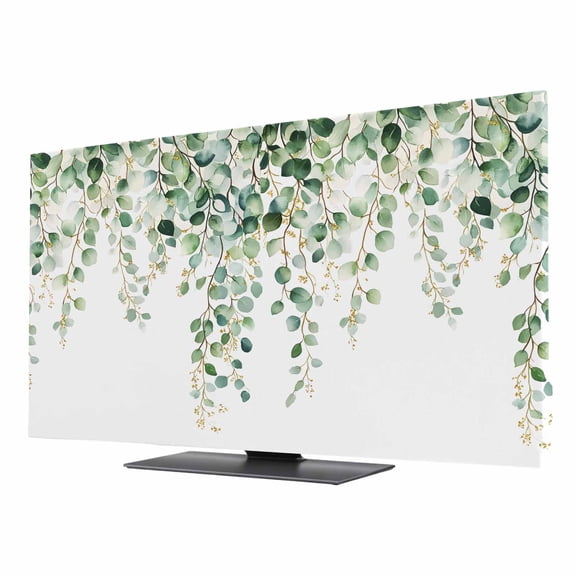 Eucalyptus Leaves TV Dust Cover 32 Inch, Watercolor Green Leaf Computer Monitor Cover Dustproof Stretchable Indoor TV Screen Protector for LED LCD Universal Monitors