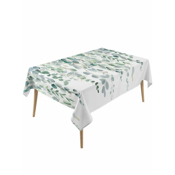 Eucalyptus Leaves Table Cloth, Teal Botanical Summer Weeping Waterproof Tablecloth for Rectangle Tables, Reusable Washable Fabric Table Cover for Restaurant Kitchen Dining Tables 60"x120"