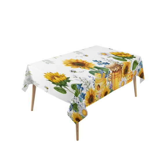 Eucalyptus Leaves Table Cloth, Waterproof Tablecloth for Rectangle Tables, Sunflowers Spring Watercolor Country Floral Bee Reusable Washable Fabric Table Cover for Restaurant Kitchen Dining 60"x120"