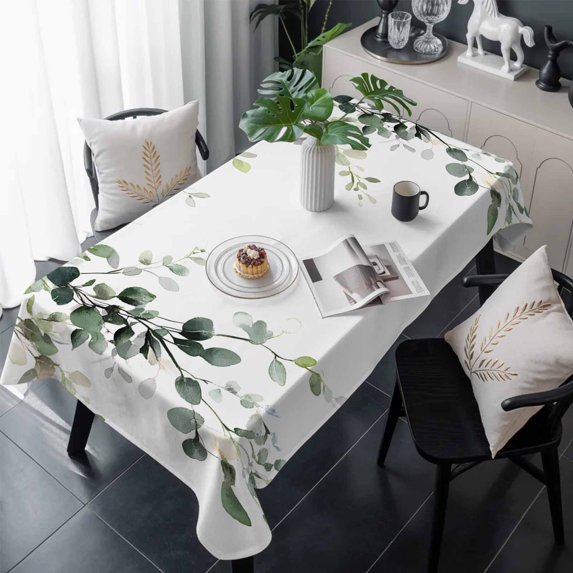 Eucalyptus Leaves Table Cloth Waterproof Tablecloths, Pastoral Farmhouse Spring Botanical Tablecloth Dining Table Cover for Kitchen Party Tabletop Outdoor, Rectangle Tablecloth 60x120 Inch