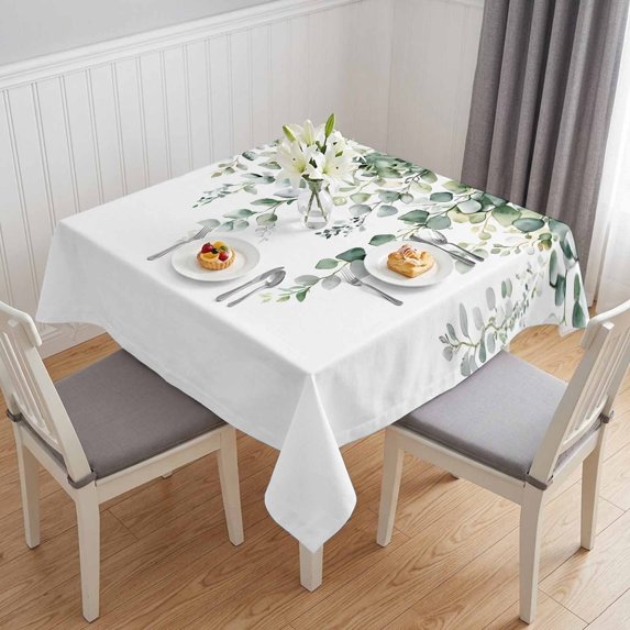 Eucalyptus Leaves Table Cloth Waterproof Tablecloths, Spring Farmhouse Retro Botanical Tablecloth Dining Table Cover for Kitchen Party Tabletop Outdoor, Square Tablecloth 54x54 Inch