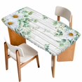 thumbnail image 1 of Eucalyptus Leaves Table Cloths for 5 Foot Rectangle Tables, Daisy Spring Floral Botanical Wooden Patio Waterproof Elastic Fitted Tablecloths, Washable Rectangular Table Cover for Camping, 1 of 8