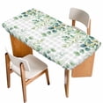 thumbnail image 1 of Eucalyptus Leaves Table Cloths for 6 Foot Rectangle Tables, Summer Botanical Patio Waterproof Elastic Fitted Tablecloths, Washable Rectangular Table Cover for Camping, 1 of 8