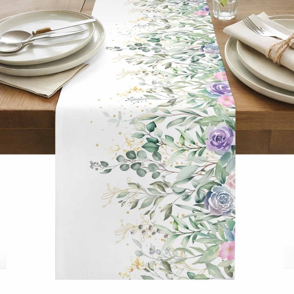 Eucalyptus Leaves Table Runner - 108 Inch Long, Kitchen Dining Table Runner Dresser Scarves, Sage Green Weeping Summer Botanical Farmhouse Decor for Coffee Tables Wedding Party Banquet