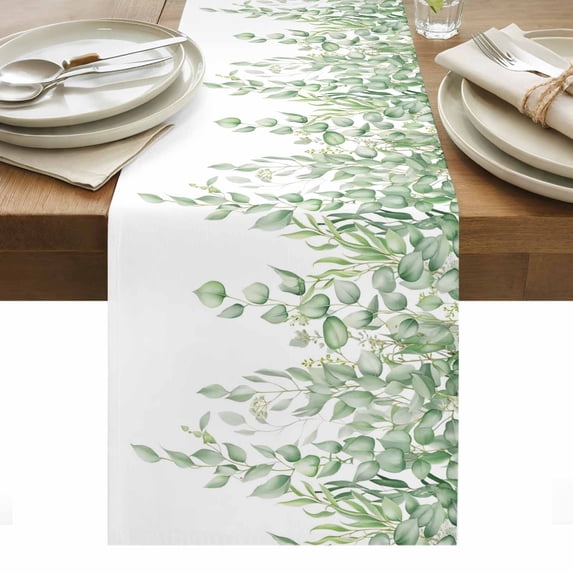 Eucalyptus Leaves Table Runner - 120 Inch Long, Kitchen Dining Table Runner Dresser Scarves, Green Summer Botanical Weeping Farmhouse Decor for Coffee Tables Wedding Party Banquet